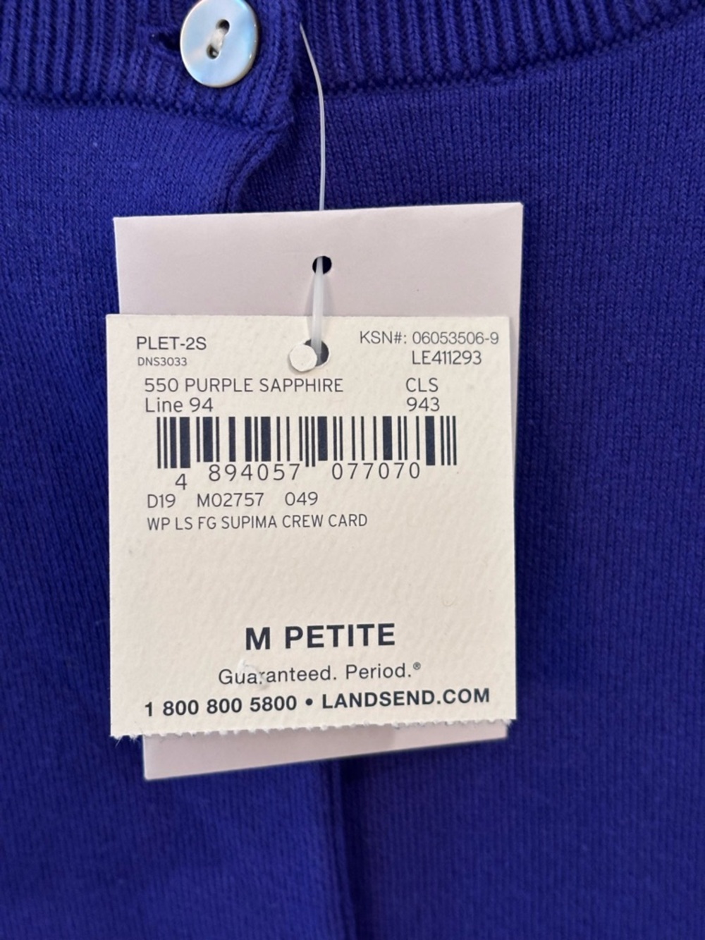 Lands' End Women's Petite M/P 10-12 Crewneck Button Cardigan Purple Saphire - Picture 4 of 11